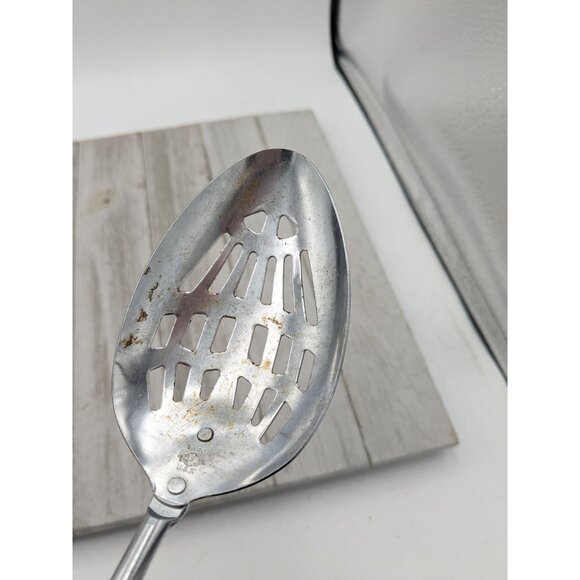 Vintage EKCO A&J Slotted Serving spoon Wood Handle 12" - Picture 9 of 9